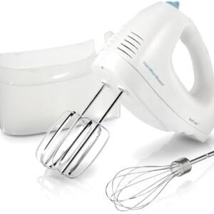 Hamilton Beach 6-Speed Electric Hand Mixer with Whisk, Traditional Beaters, Snap-On Storage Case, 250 Watts, White