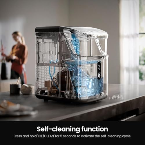 Kismile Nugget Ice Makers Countertop,Portable Ice Machine with Crushed Ice, 35lbs/Day,Self-Cleaning,One-Click Operation for Home Use(Silver)