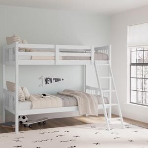 Storkcraft Caribou Bunk Bed Twin Over Twin Bunk Bed (White) - GREENGUARD Gold Certified, Twin Bunk Beds for Kids, Converts to 2 Individual Twin Beds, Bunk Beds for Kids