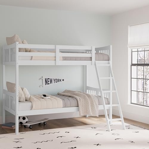 Storkcraft Caribou Bunk Bed Twin Over Twin Bunk Bed (White) - GREENGUARD Gold Certified, Twin Bunk Beds for Kids, Converts to 2 Individual Twin Beds, Bunk Beds for Kids