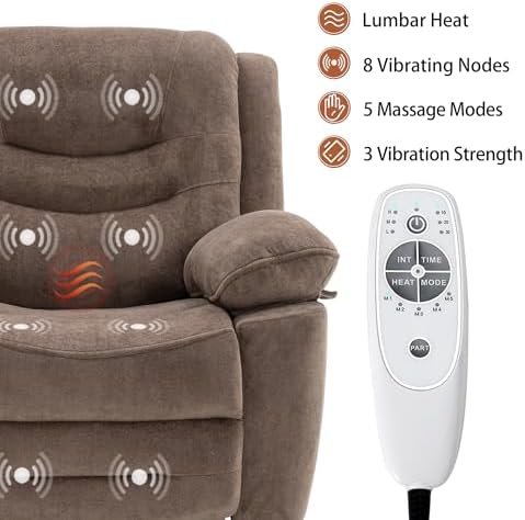 Power Swivel Rocker Recliner with Massage and Heat, USB Port, Infinite Position, Oversized Electric Glider Rocking Chairs Living Room, Soft Fabric Reclining Sofa Chair(Mocha)