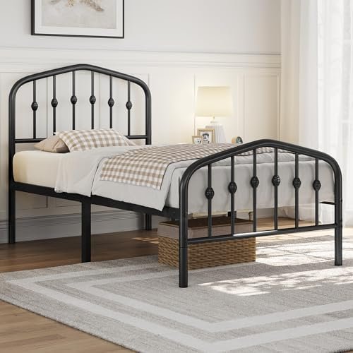 Yaheetech Metal Bed Frame Twin Size Metal Platform Bed Frame with Victorian Style Headboard/Footboard/Easy Assembly/No Box Spring Needed/Black