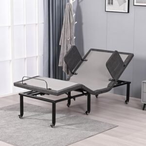 ESHINE Adjustable Bed Frame with Wireless Remote, Head and Foot Incline, Adjustable Leg with Wheel, Bed Rail, Nursing Bed Base