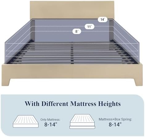 Allewie Full Size Bed Frame with Adjustable Headboard, Upholstered Platform Bed with Wood Slats, Heavy Duty Mattress Foundation, No Box Spring Needed, Noise-Free, Easy Assembly, Beige