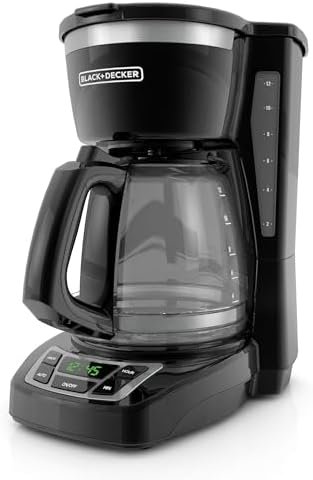 BLACK+DECKER 12-Cup Digital Coffee Maker, Programmable, Washable Basket Filter, Sneak-A-Cup, Auto Brew, Water Window, Keep Hot Plate, Black