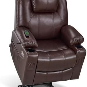 MCombo Electric Power Lift Recliner Chair Sofa with Massage and Heat for Elderly, 3 Positions, 2 Side Pockets, and Cup Holders, USB Ports, Faux Leather 7040 (Dark Brown, Medium)