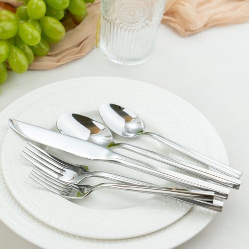 Alata Hexagon 40-Piece Forged Silverware Set Stainless Steel Flatware Set Cutlery Set,Service for 8,Mirror Finish,Dishwasher Safe