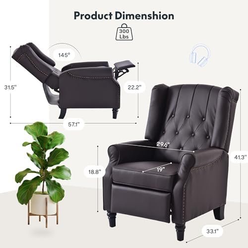 Softa Recliner Chair for Adults, Mid Century Wingback Pushback Accent Chair with Rivet Decoration, Tufted Upholstered Single Sofa Armchair for Living Room, Bedroom, Study (PU, Brown)