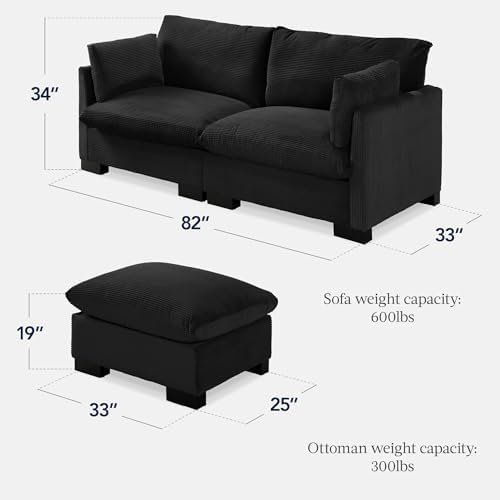 Best Choice Products Modern Loveseat Sofa for Living Room, Corduroy Recliner, Removable Cover, Spring Cushions, Solid Wood Frame, Easy Assembly for Small Spaces, 82in – Black
