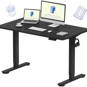 FLEXISPOT EN1 One-Piece Standing Desk, 48"x24" Seamless Desktop Electric Height Adjustable for Home Office, Study Rooms & Multi-Device Workstations, Black