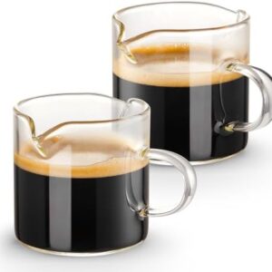 Espresso Cups Set of 2, 4 OZ Double Spouts Cups, Shot Glasses, Milk Cup with Handle, Clear Glass, Espresso Accessories for Machine, Small