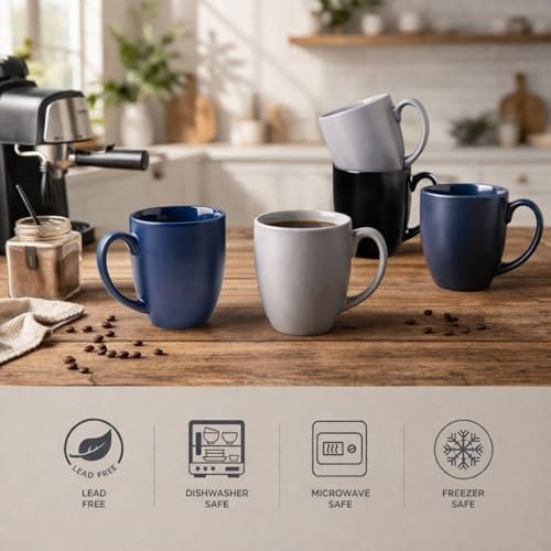 AmorArc 16oz Coffee Mugs Set of 6, Large Ceramic Coffee Mugs for Man, Woman, Dad, Mom, Modern Coffee Mugs Set with handle for Tea/Latte/Cappuccino/Milk/Cocoa. Dishwasher&Microwave Safe, Multi