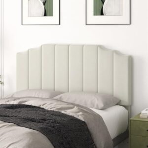 Queen Size Headboard Only, Velvet Wall Mounted Headboard Queen/Full Size for Adjustable Bed, Modern Vertical Channel Design with Curved Tufted Upholstered Head Board, Cream