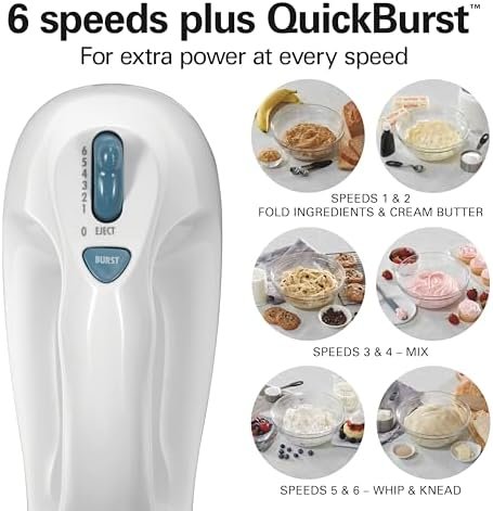 Hamilton Beach 6-Speed Electric Hand Mixer with Whisk, Traditional Beaters, Snap-On Storage Case, 250 Watts, White