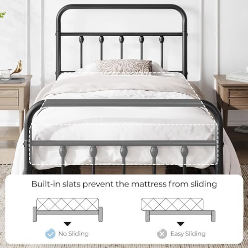 Yaheetech Classic Metal Platform Bed Frame Mattress Foundation with Victorian Style Iron-Art Headboard/Footboard/Under Bed Storage/No Box Spring Needed/Twin Size Black