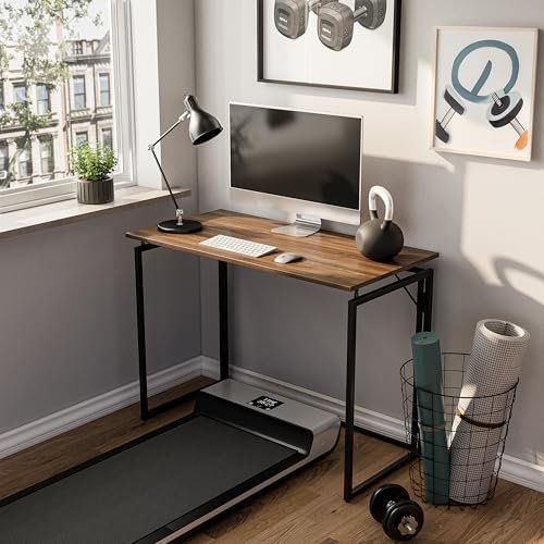 Folding Desk - 39.4” Wood Top Foldable Desk for Small Spaces | No Assembly Required Compact Desk for Home Office, Writing, and Study