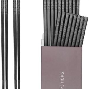 HIWARE 10 Pairs Fiberglass Chopsticks - Reusable Chopsticks Dishwasher Safe, 9 1/2 Inches - Black