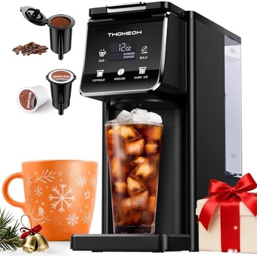 Coffee Maker Hot & Iced With Bold Setting,Single Serve Coffee Maker For K Cup And Grounds,52 Oz Removable Water Tank,6-14 Oz Brew Sizes,One Cup Kcup Coffee Machine With Reusable Filter,(Black)