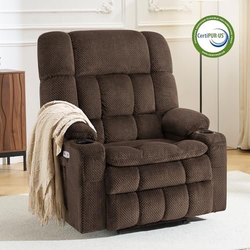 MCombo Oversized Power Lift Recliner Chair for Elderly, Dual Motor Lift Chair with Heat and Massage, Lay Flat Lift Chair for Big and Tall, Cup Holders, Fabric R7891 (Oversize, Mocha)
