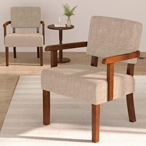 Accent Chair Set of 2 with Table, Living Room Chairs with Soft Seat and Armrests for Living Room Bedroom Reading Room Waiting Room (Beige) (AC01)