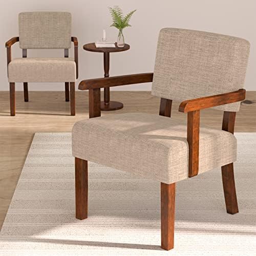 Accent Chair Set of 2 with Table, Living Room Chairs with Soft Seat and Armrests for Living Room Bedroom Reading Room Waiting Room (Beige) (AC01)