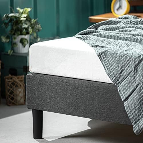 Zinus Curtis Upholstered Platform Bed Frame, Mattress Foundation, Wood Slat Support, No Box Spring Needed, Easy Assembly, Grey, Queen