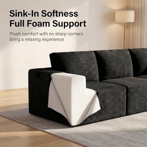 Homall Sectional Couches for Living Room, Modern Boneless Couch with Deep Seat, Upholstered Cloud Sofa, No Assembly Required (Black, Four-Seater Sofa)