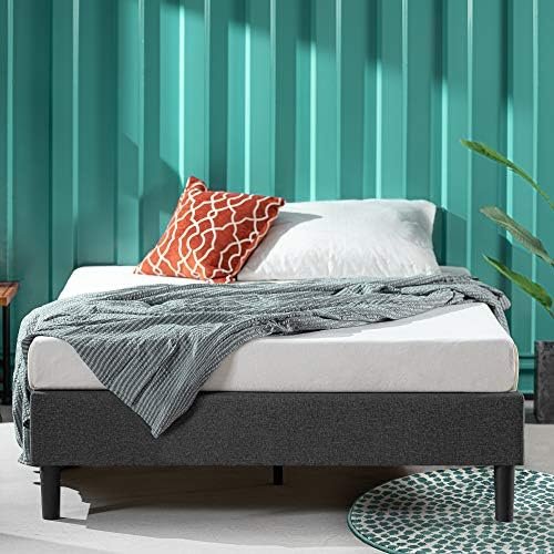 Zinus Curtis Upholstered Platform Bed Frame, Mattress Foundation, Wood Slat Support, No Box Spring Needed, Easy Assembly, Grey, Queen