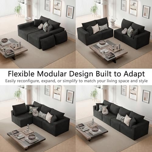 Homall Sectional Couches for Living Room, Modern Boneless Couch with Deep Seat, Upholstered Cloud Sofa, No Assembly Required (Black, Four-Seater Sofa)