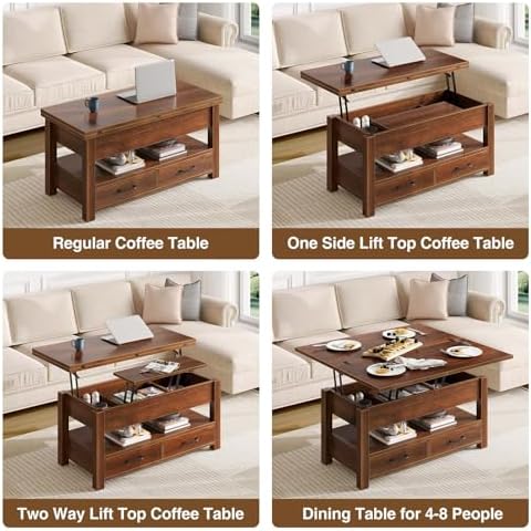 Rolanstar Coffee Table Lift Top, Multi-Function Convertible Coffee Table with Drawers and Hidden Compartment, Converts to Dining Table for Living Room, Home Office,Espresso