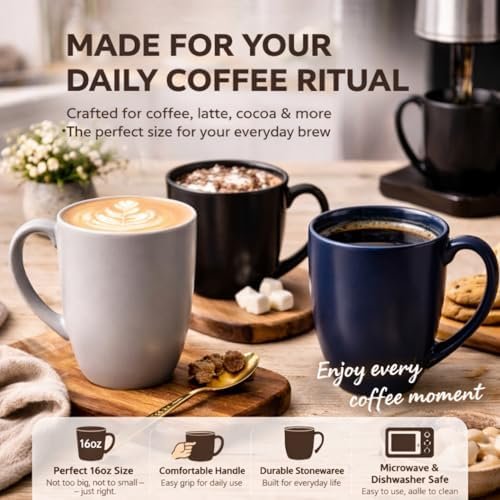 AmorArc 16oz Coffee Mugs Set of 6, Large Ceramic Coffee Mugs for Man, Woman, Dad, Mom, Modern Coffee Mugs Set with handle for Tea/Latte/Cappuccino/Milk/Cocoa. Dishwasher&Microwave Safe, Multi