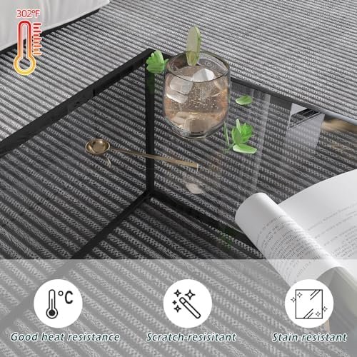 Glass Coffee Tables for Living Room Square Modern Center Table for Small Space,Tempered Glass-top with Sturdy Metal Frame Sofa Side End Table, Easy Assembly,26.4 x 26.4 x 15.7 Inches, Gray Black