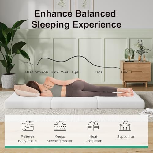 Novilla Foldable Mattress, Single Size Comfort Foam Trifold Mattress with Cloud Design Cover, 4 Inch Folding Mattress for Back Pain Relief, Suitable for Camping, RV Travel, 75"x25"x4"