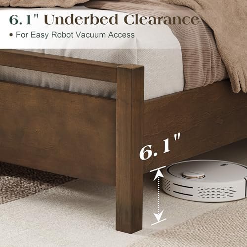 AMERLIFE Queen Size Solid Wood Bed Frame with Headboard, Minimalist Platform Bed with Wooden Slats Support/No Box Spring Needed/Easy Assembly/Noise-Free, Dark Brown