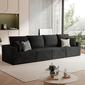 Homall Sectional Couches for Living Room, Modern Boneless Couch with Deep Seat, Upholstered Cloud Sofa, No Assembly Required (Black, Four-Seater Sofa)
