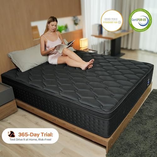 Queen Mattress, 12 Inch Hybrid Mattress in a Box, Memory Foam and Pocket Spring for Motion Isolation, Comfortable Medium Firm, Edge Support