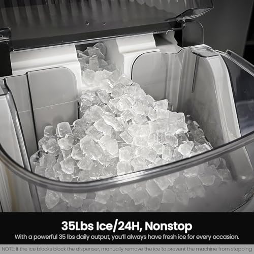 Kismile Nugget Ice Makers Countertop,Portable Ice Machine with Crushed Ice, 35lbs/Day,Self-Cleaning,One-Click Operation for Home Use(Silver)