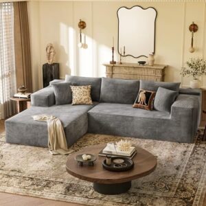 YESHOMY Boneless Couches for Living Room, 108" Sectional Modular Sectional Sofa with Deep Seat, Cloud Comfy Couch with L-Shape Chaise, Easy Assembly (Corduroy, Gray)