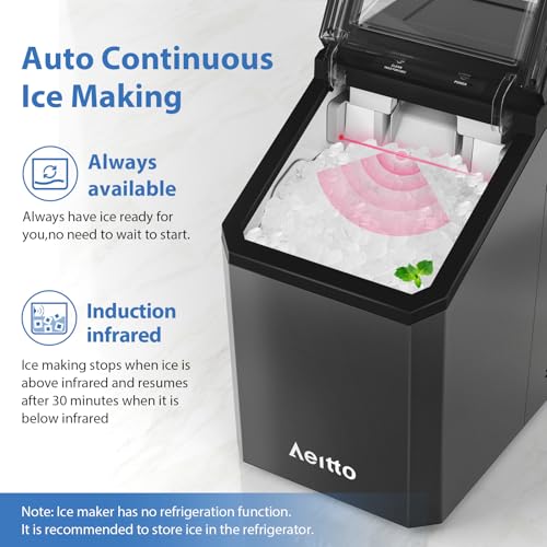Nugget Ice Maker Countertop, 55 lbs/Day, Rapid Ice Release in 5 Mins, Self-Cleaning Chewable Ice Machine with Stainless Steel Housing for Home Kitchen, Black