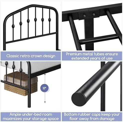 Yaheetech Metal Bed Frame Twin Size Metal Platform Bed Frame with Victorian Style Headboard/Footboard/Easy Assembly/No Box Spring Needed/Black