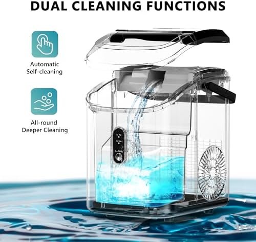 EUHOMY Nugget Ice Maker Countertop with Handle, Ready in 6 Mins, 34lbs Per Day, Removable Top Cover, Auto-Cleaning, Portable Sonic Ice Maker with Basket and Scoop, for Home/Party/RV/Camping (Black)