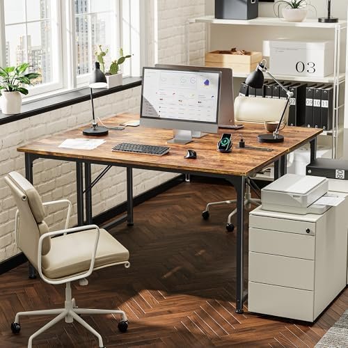 PRAISUN 47 X 20 Inch Office Computer Desk with Power Outlets and USB-C Port, Larger Gaming Desk, for Home Office, Study, Bedroom, Writing Work from Home Table, Metal Frame, Rustic Brown
