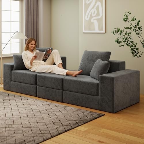 Cloud Modular Sectional Sofa, Comfy Boneless Couch for Living Room, Modern L-Shaped Couch with Reversible Chaise, Customizable Sleeper Sofa with Non Slip, No Assembly & Deep Seat, Dark Grey