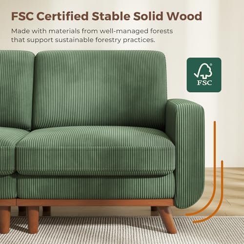 Vesgantti 97" L-Shape Modular Sofa, 3-Seat Corduroy Couch with Movable Ottoman, Sectional Sofa for Living Room, Green