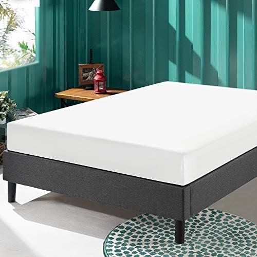 Zinus Curtis Upholstered Platform Bed Frame, Mattress Foundation, Wood Slat Support, No Box Spring Needed, Easy Assembly, Grey, Queen