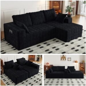 96" Cloud Sectional Couch with L-Shape Chaise,4 Seat Modern Modular Sofa with Side Pockets,Upholstered Couches for Living Room Bedroom, Boneless Couch,No Assembly Required