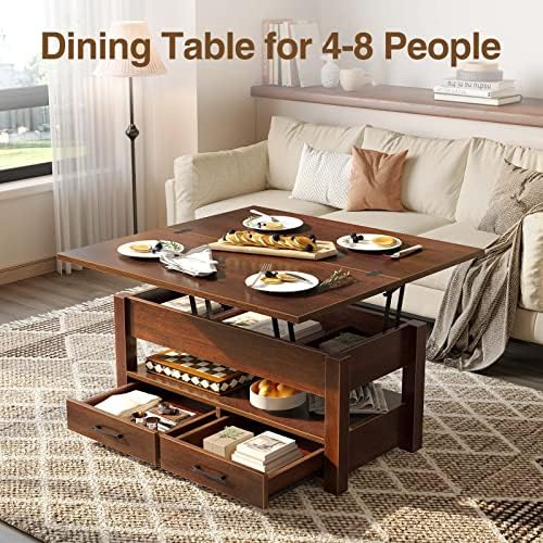 Rolanstar Coffee Table Lift Top, Multi-Function Convertible Coffee Table with Drawers and Hidden Compartment, Converts to Dining Table for Living Room, Home Office,Espresso