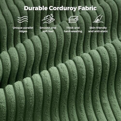 Vesgantti 97" L-Shape Modular Sofa, 3-Seat Corduroy Couch with Movable Ottoman, Sectional Sofa for Living Room, Green