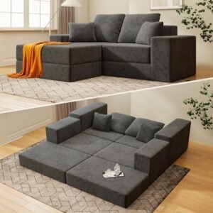 Cloud Modular Sectional Sofa, Comfy Boneless Couch for Living Room, Modern L-Shaped Couch with Reversible Chaise, Customizable Sleeper Sofa with Non Slip, No Assembly & Deep Seat, Dark Grey