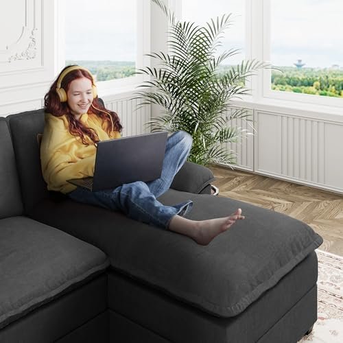 U Shaped Sectional Couches for Living Room,110" Modern Big Sofa Couch with Double Chaise,4 Seat Modular Sofa Couches with Thick Cushion & Soft Backrest,Black